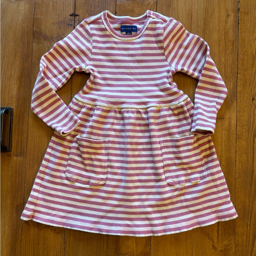 Maison Me Marley Dress Rose Cream Striped Twirl Dress 4
